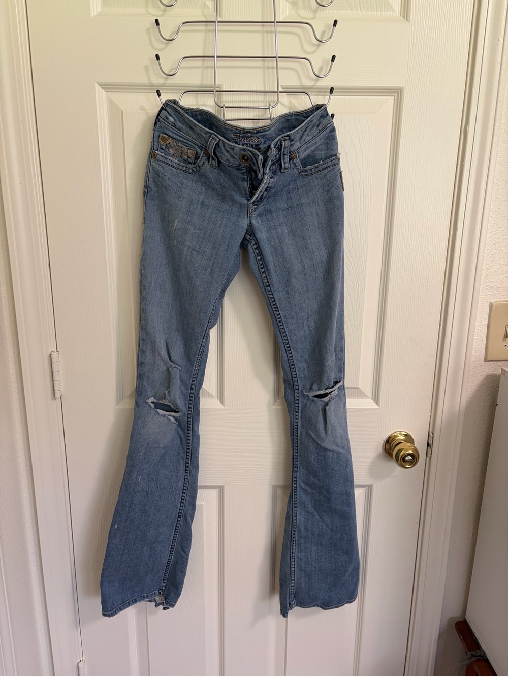 Silver Jeans Light Blue Ripped Flare Jeans